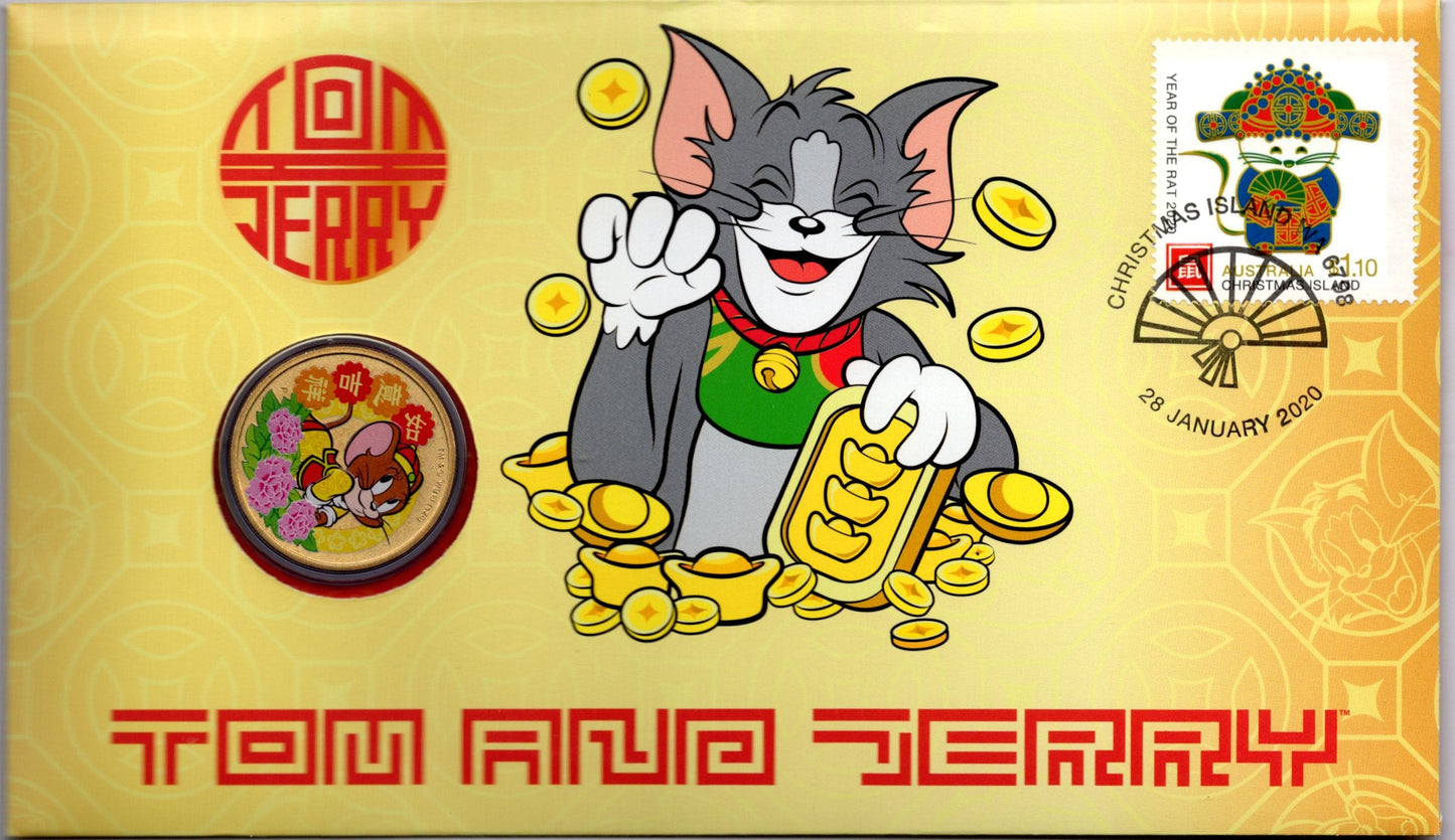 2020 Australia Post Tom & Jerry 80th Anniversary Stamp and Coin Cover PNC front