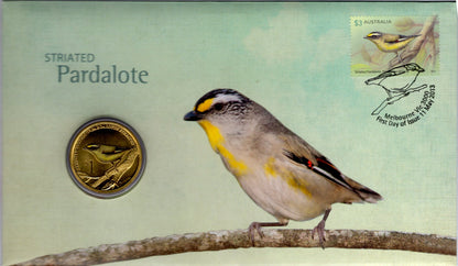 2013 Australia Post Striated Pardalote PNC — $1 Coin + $3 Striated Pardalote Stamp — Melbourne Vic — First Day of Issue...