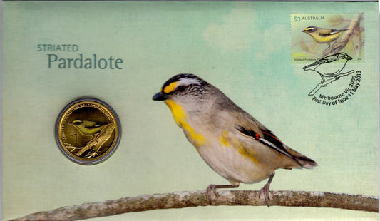 2013 Australia Post Striated Pardalote PNC — $1 Coin + $3 Striated Pardalote Stamp — Melbourne Vic — First Day of Issue...