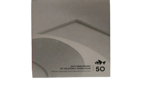 2023 Royal Australian Mint 50c 50th Anniversary Sydney Opera House Selectively Gold-Plated Silver Proof Coin front
