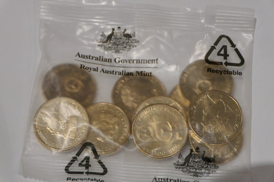 2021 Royal Australian Mint Qantas Centenary $1 Coin — Uncirculated Mint Bag 10 X $2 front