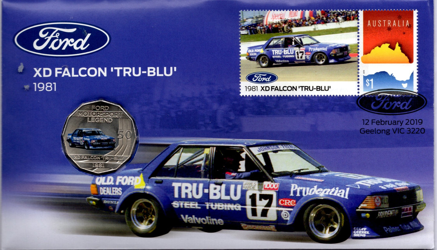 2019 Australia Post Ford Xd Falcon 'Tru-Blu' 1981 Ford Motorsport Legend PNC — First Day of Issue Geelong Vic front