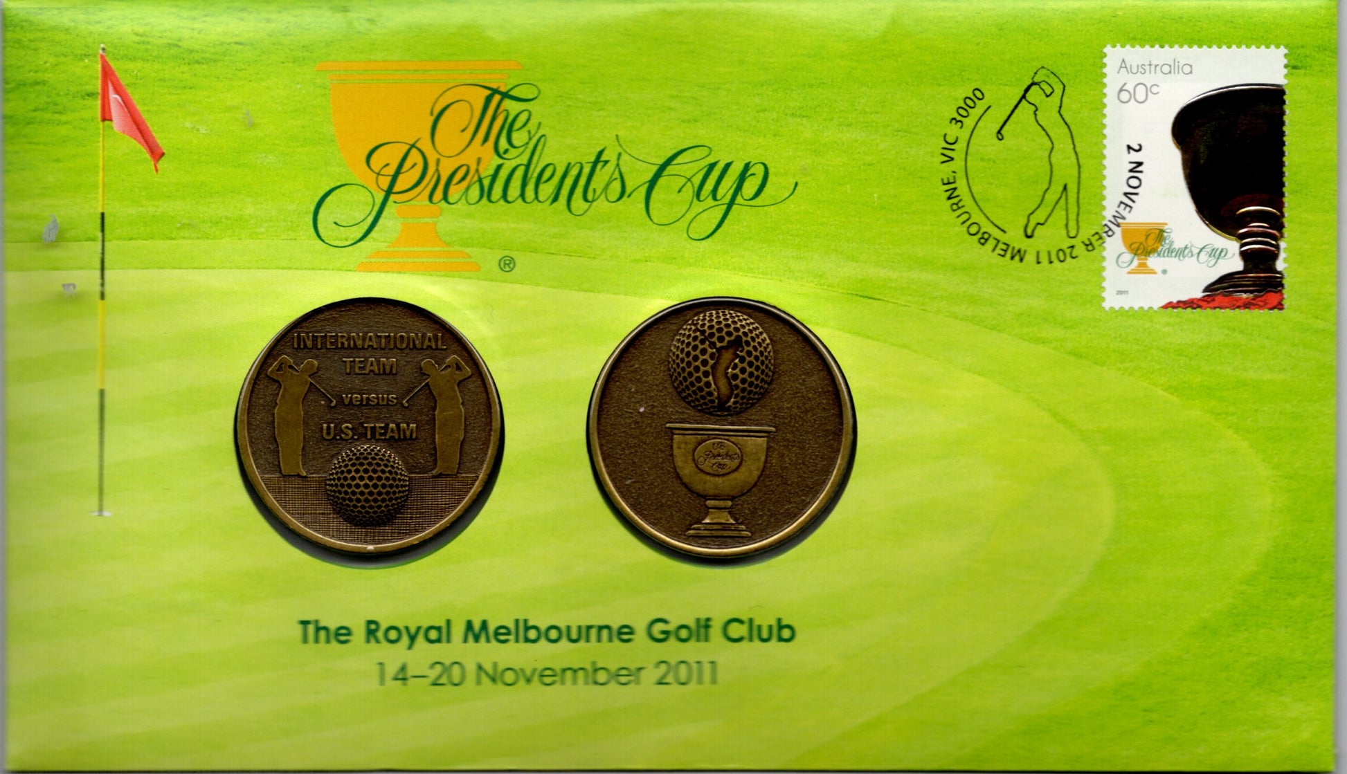 2011 The Presidents Cup Royal Melbourne Golf Club two medallion cover