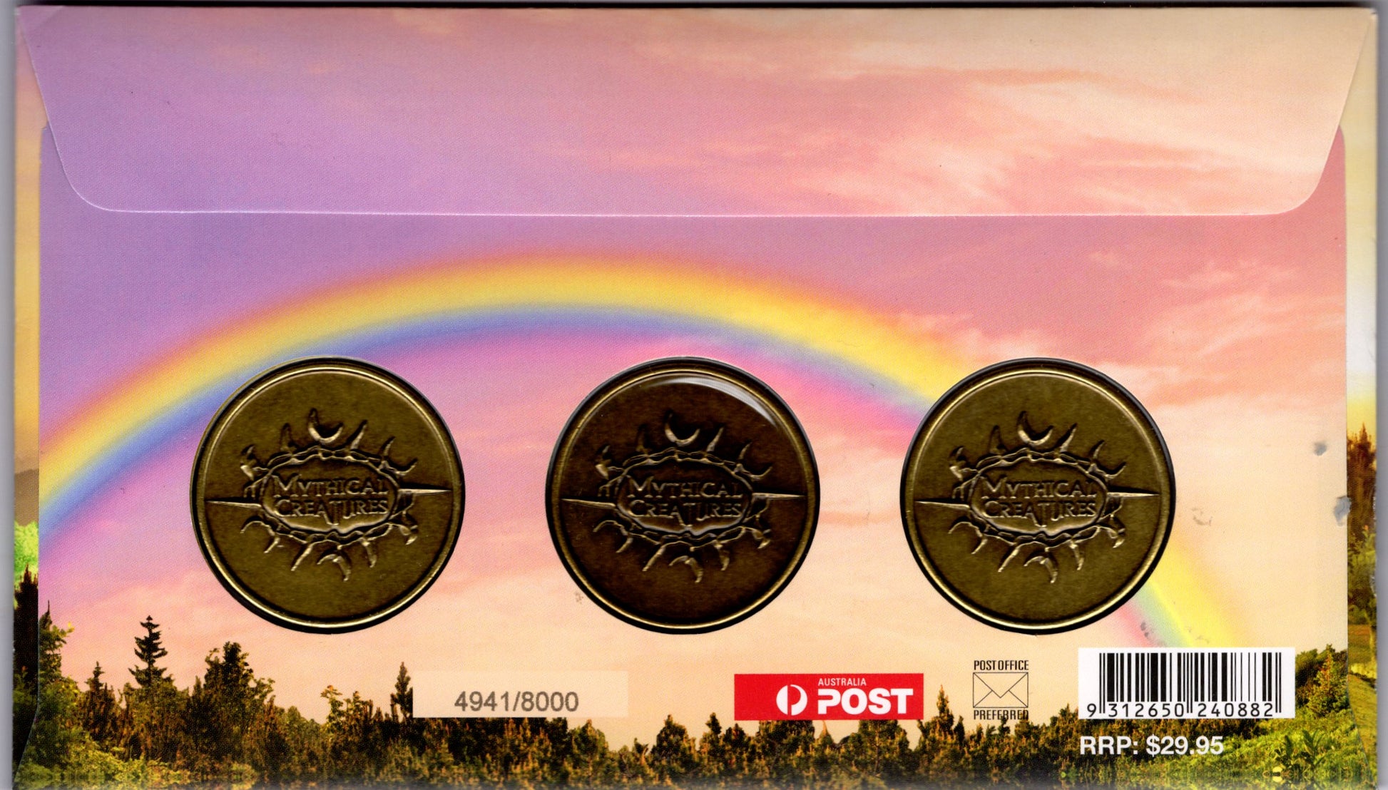 Mythical Creatures PNC Coin Cover Unicorn Mermaid Fairy Australia Post 2011 First Day Issue reverse