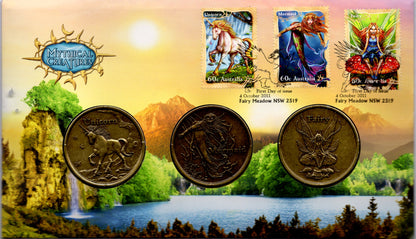 Mythical Creatures PNC Coin Cover Unicorn Mermaid Fairy Australia Post 2011 First Day Issue front