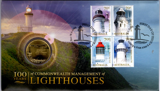 100 Years of Commonwealth Lighthouses PNC 2015 Australia Postal Numismatic Cover Collectible front
