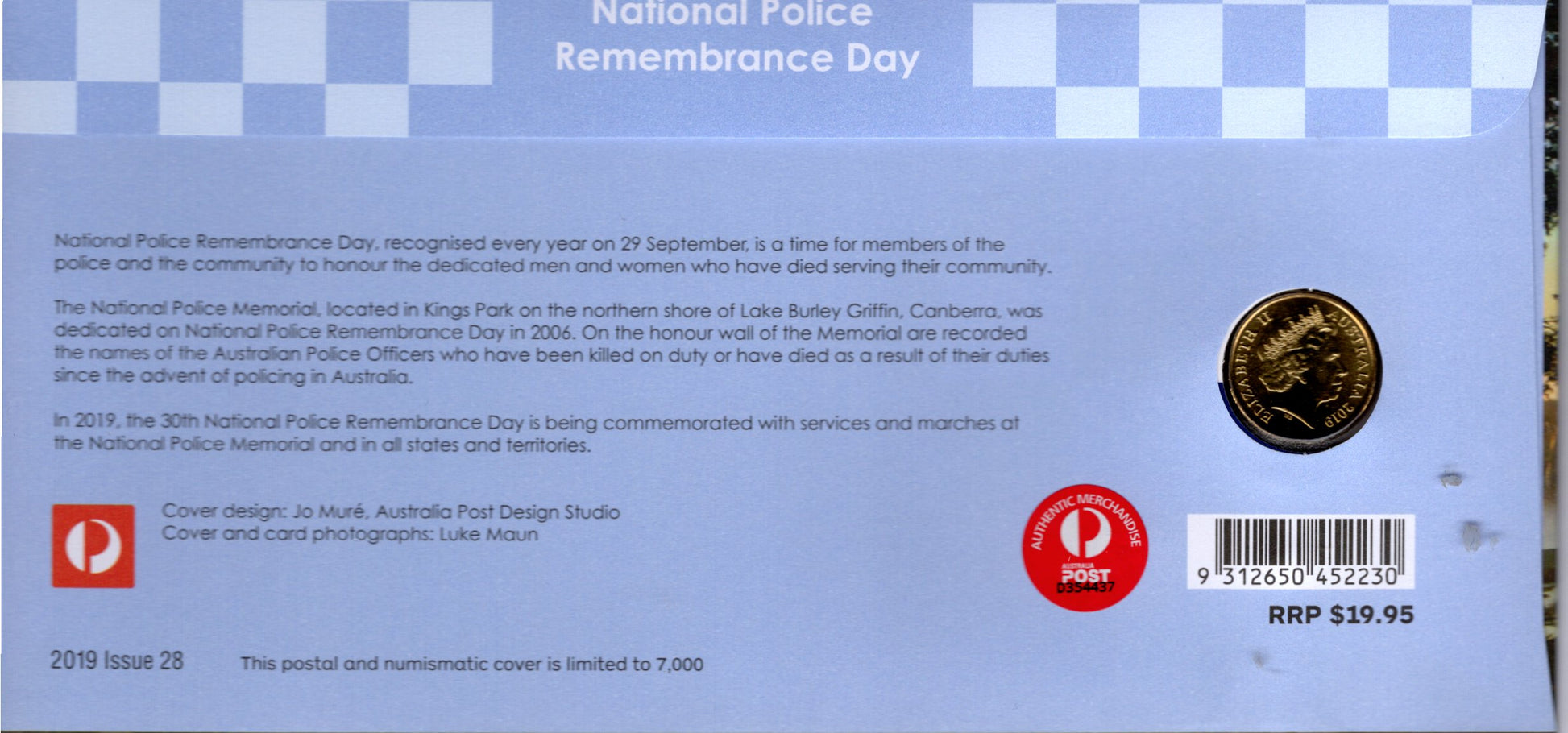 2019 Australia Post PNC $2 National Police Remembrance Day reverse