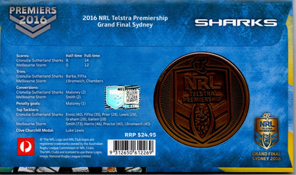 2016 NRL Premiers Cronulla Sharks Stamp and Medallion Cover