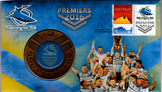 2016 NRL Premiers Cronulla Sharks Stamp and Medallion Cover
