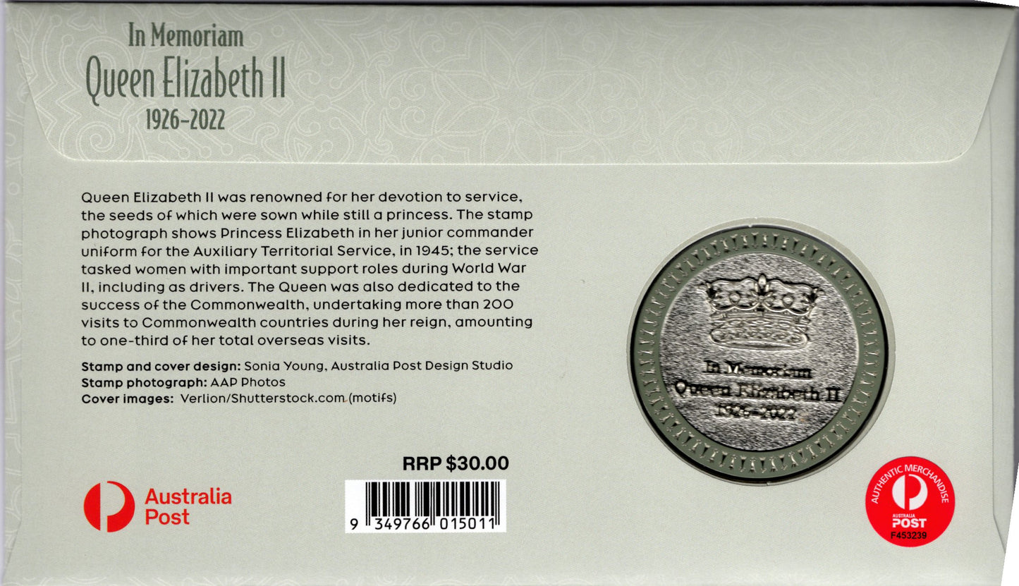 2023 In Memoriam Queen Elizabeth II Devotion to Service medallion cover numbered 0631 of 2022