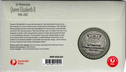 2023 In Memoriam Queen Elizabeth II Devotion to Service medallion cover numbered 0631 of 2022