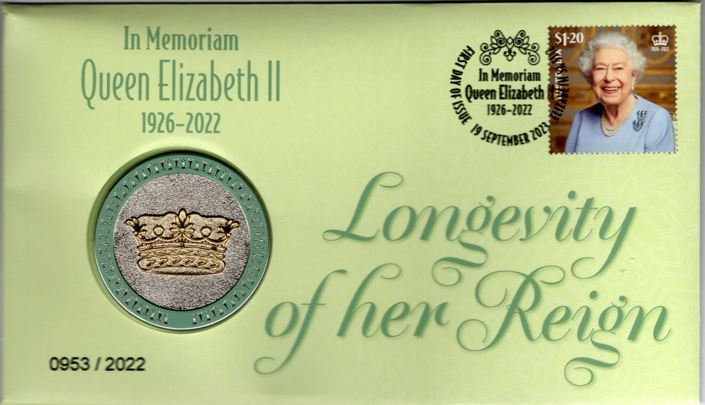 2023 In Memoriam Queen Elizabeth II Longevity of Her Reign medallion cover numbered 0953 of 2022