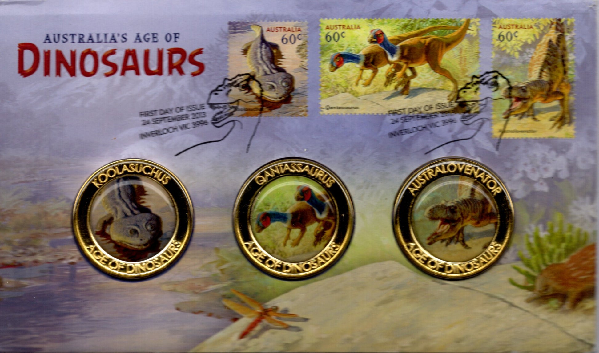2013 Australian Age Of Dinosaurs Triple Medallion Cover
