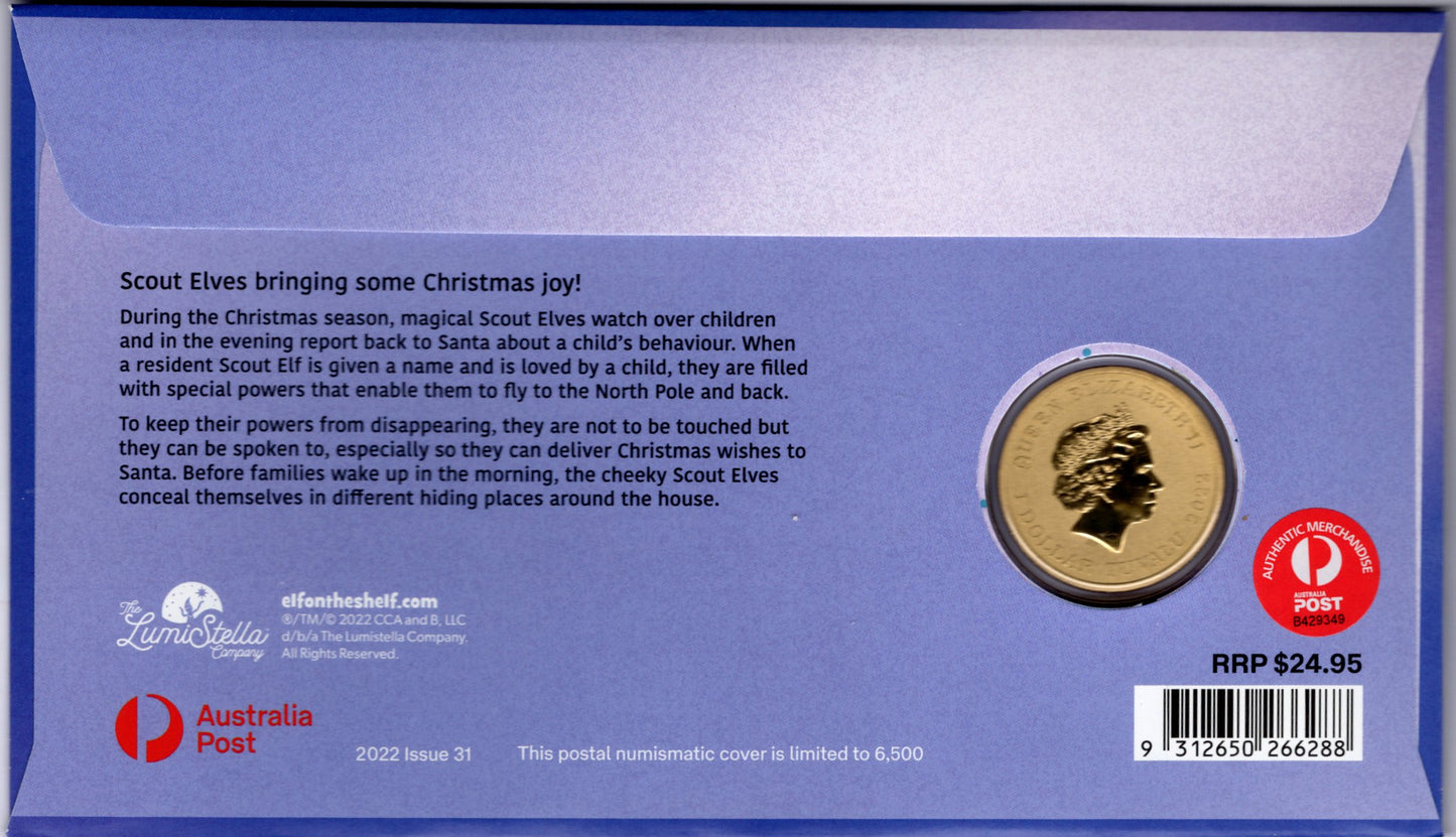 Elf on the Shelf Christmas Postal Numismatic Cover Australia Post 2022 Issue Limited Edition Collectible Coin reverse