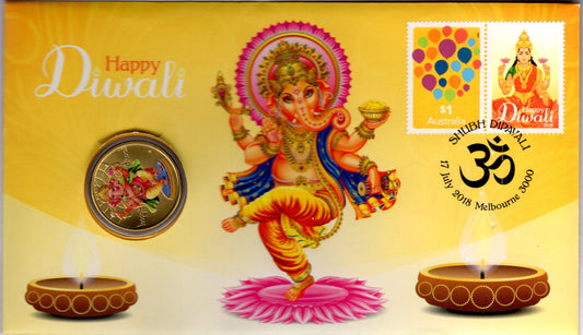Happy Diwali 2018 Ganesha PNC Coin Cover Australia Post Limited Issue Collectors Item front