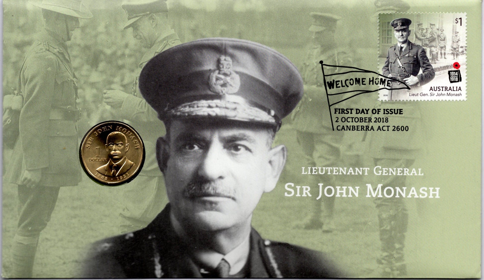 2018 Sir John Monash PNC Coin Cover First Day Issue Canberra Limited Edition Numismatic Collectors Item front