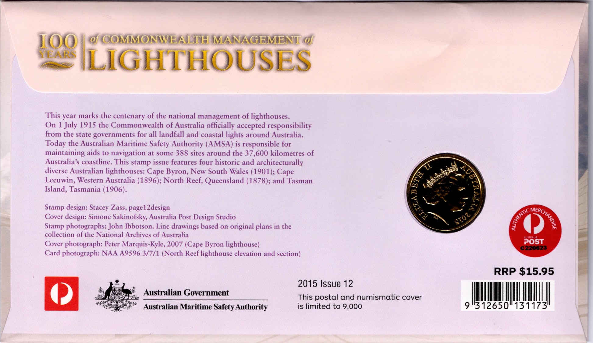 Commemorative 100 Years of Commonwealth Lighthouses Stamp PNC Australia 2015 Maritime History Collectible reverse