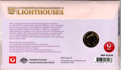Commemorative 100 Years of Commonwealth Lighthouses Stamp PNC Australia 2015 Maritime History Collectible reverse