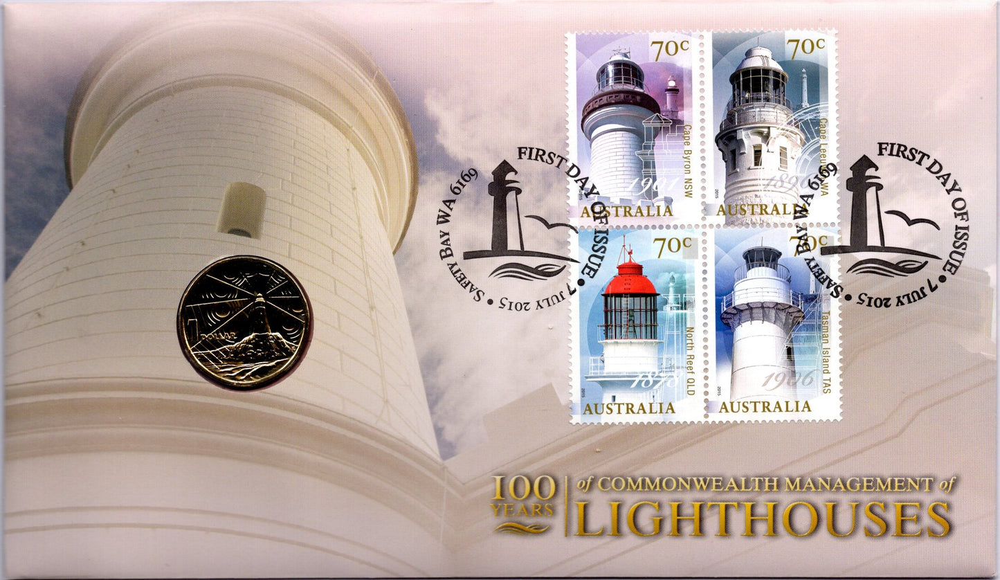Commemorative 100 Years of Commonwealth Lighthouses Stamp PNC Australia 2015 Maritime History Collectible front