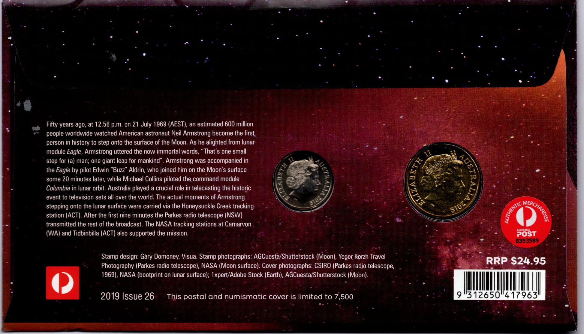2019 Moon Landing 50th Anniversary Commemorative PNC Collectors Edition Keepsake reverse