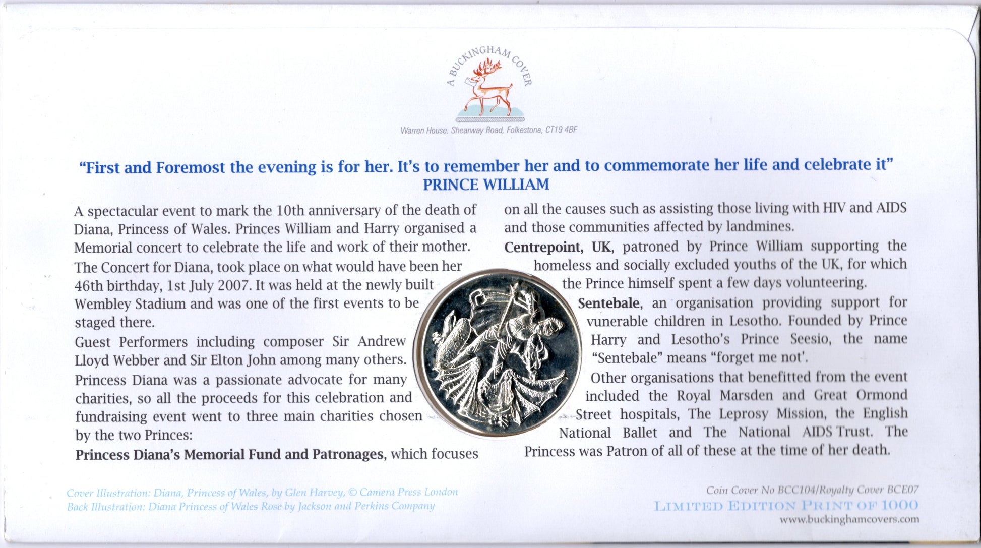 Diana Princess of Wales Commemorative Numismatic Cover Stamps and Coin Collectible Keepsake reverse