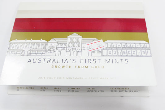 2016 Australia's First Mints C,s,b,m One Dollar Four Coin Set front