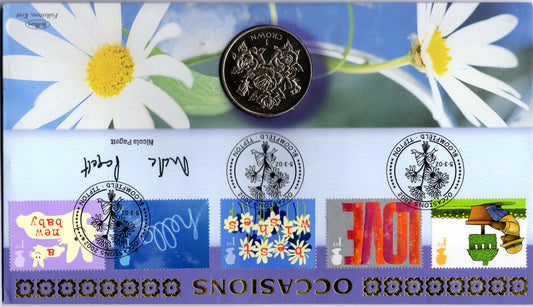 Benham Occasions 2002 Fdc — Signed Nicola Pagett — Gibraltar 1 Crown Coin — Gb Occasions Stamps — C97 front