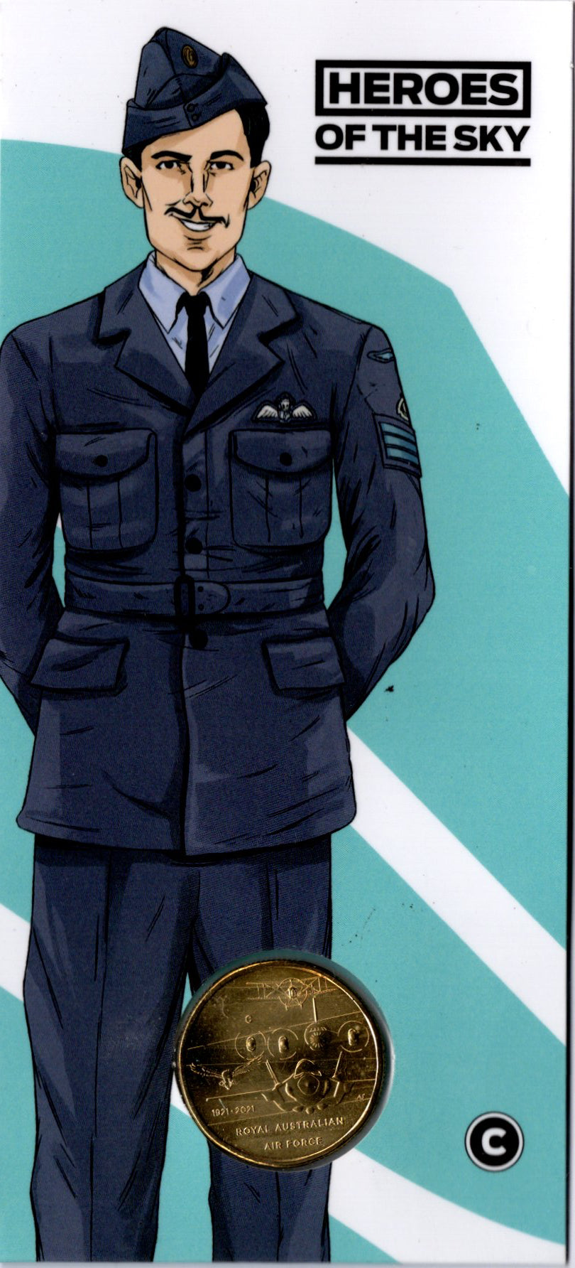 2021 Heroes of the Sky — Centenary of the RAAF — Pilot Officer Rawdon Hume Middleton Vc — $1 ‘c’ Mintmark Coin PNC front