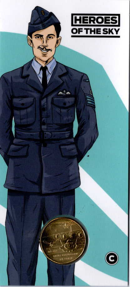 2021 Heroes of the Sky — Centenary of the RAAF — Pilot Officer Rawdon Hume Middleton Vc — $1 ‘c’ Mintmark Coin PNC front
