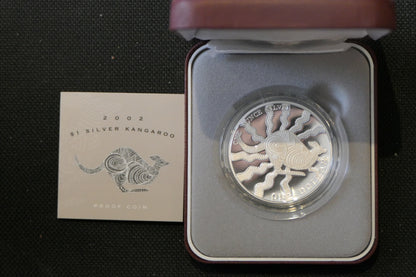 2002 $1 Silver Kangaroo Proof Coin — 1oz Fine Silver — RAM front