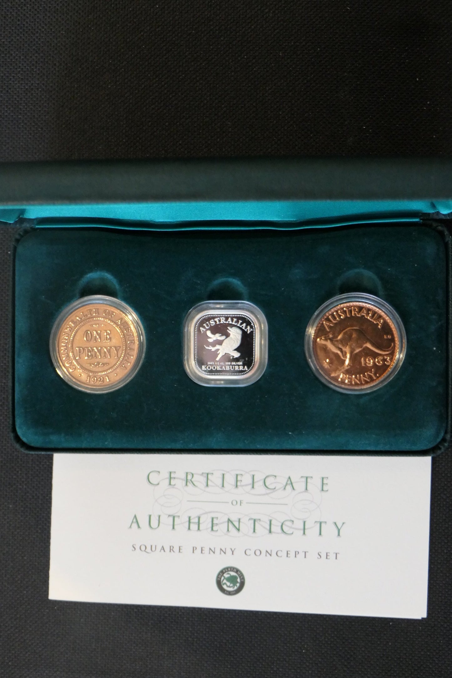 Square Kookaburra & 2 Penny Concept Coin Set — RAM PNC reverse