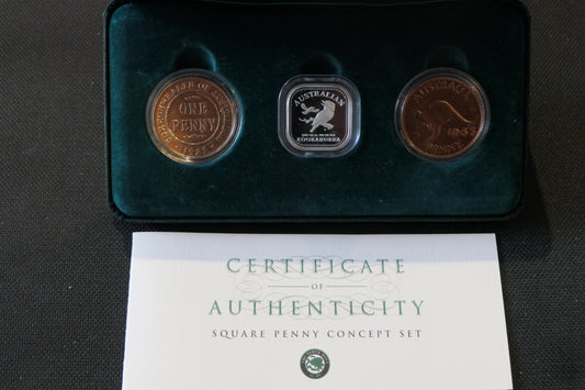 Square Kookaburra & 2 Penny Concept Coin Set — RAM PNC front