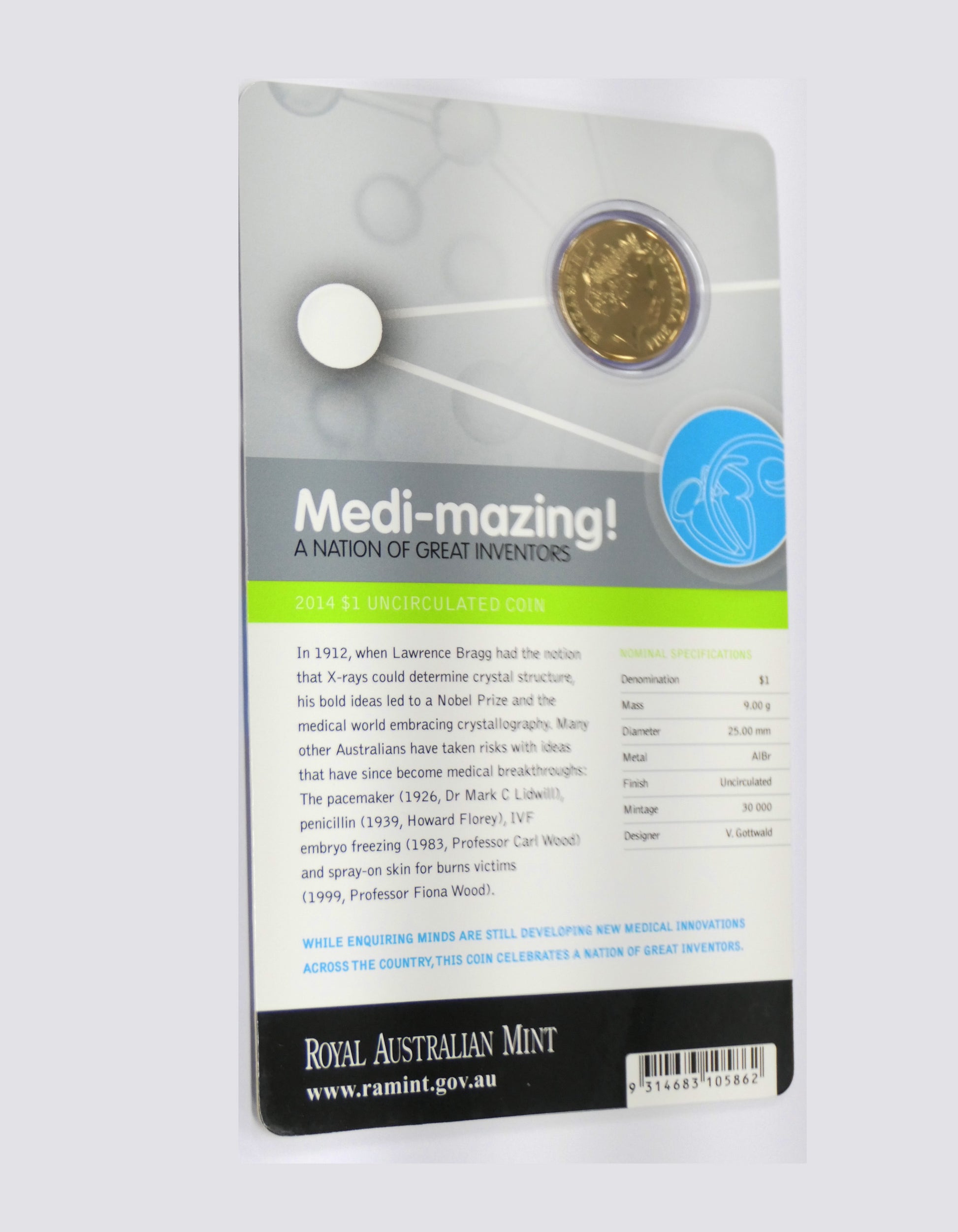 2014 Royal Australian Mint Medi-Mazing $1 Coin front