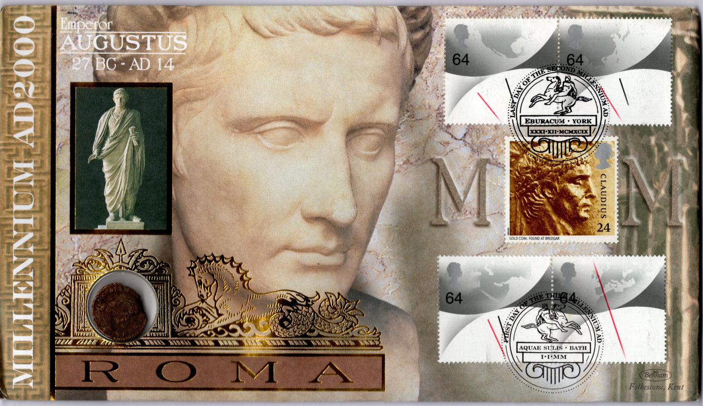 Benham Millennium AD 2000 Emperor Augustus coin cover with Roman coin inset
