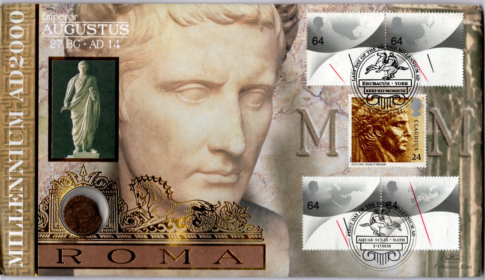 Benham Millennium AD 2000 Emperor Augustus coin cover with Roman coin inset