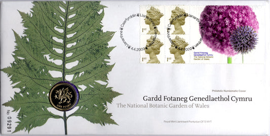 2000 Botanical Garden of Wales £1 BU Coin with Stamps PNC