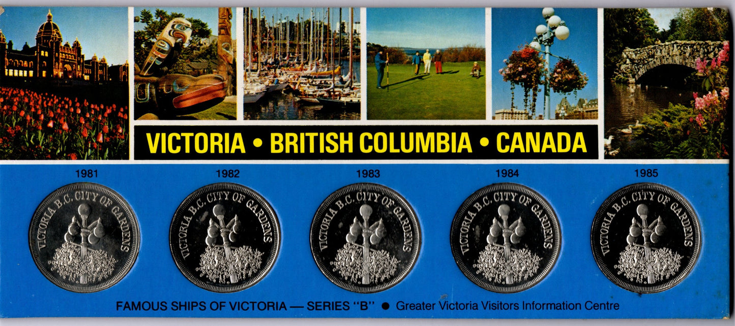Victoria British Columbia Canada — Famous Ships of Victoria Series “b” — 5 Coin Set 1981—1985 front
