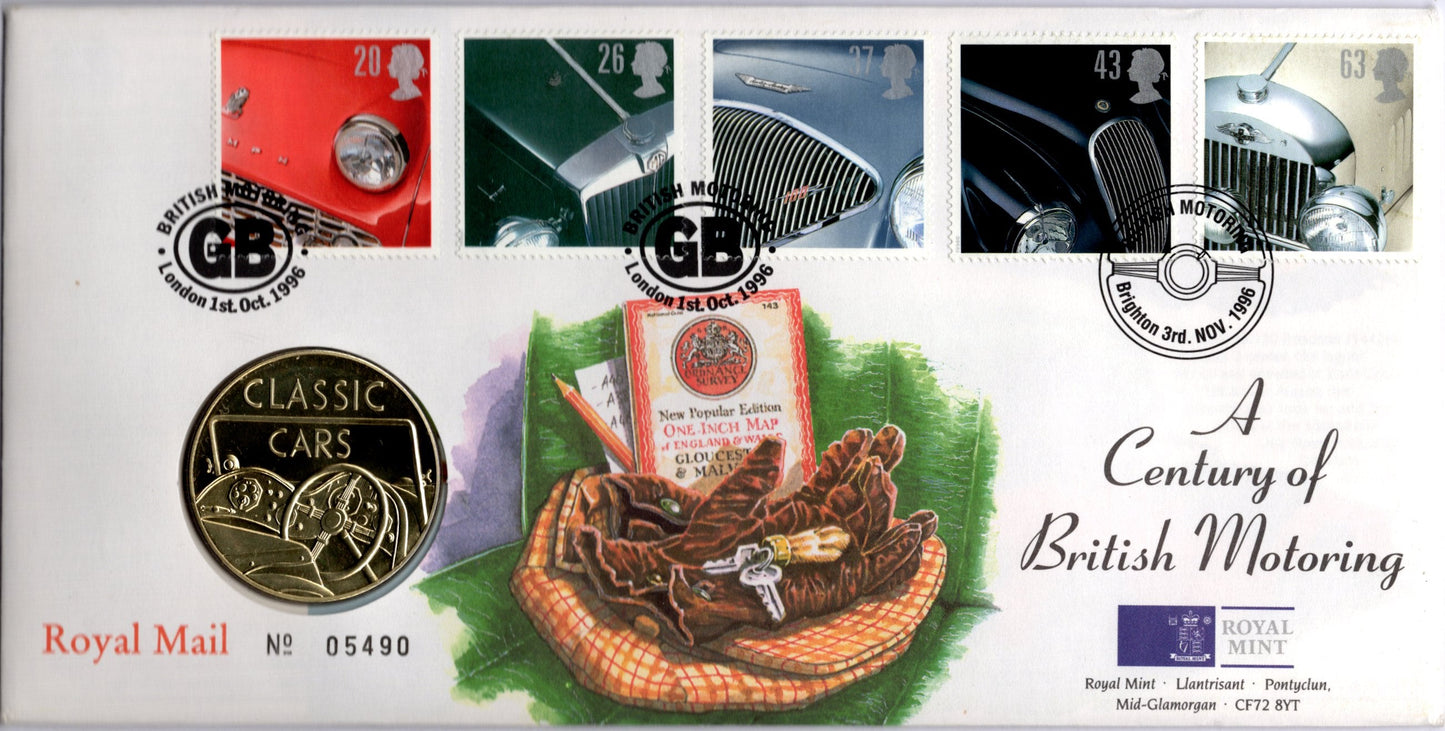 Century Of British Motoring FDC With Medallion Coin Royal Mint 1996 PNC