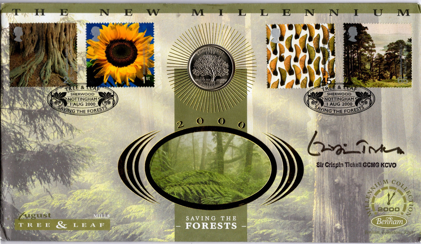 Benham Millennium Collection — Saving the Forests — Signed Sir Crispin Tickell — Sherwood Nottingham 2000 front
