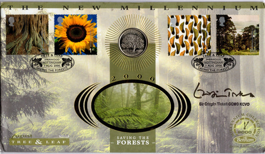 Benham Millennium Collection — Saving the Forests — Signed Sir Crispin Tickell — Sherwood Nottingham 2000 front