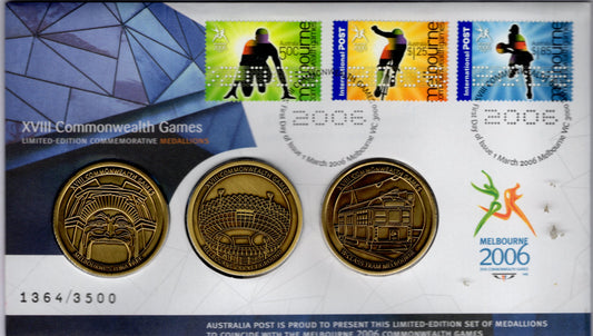 2006 Melbourne Commonwealth Games - 3x Commemorative Medallions PMC