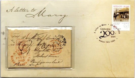 Australia Post — a Letter to Mary — Celebrating 200 Years 1809—2009 — Hobart Tas 26 May 2009 PNC front