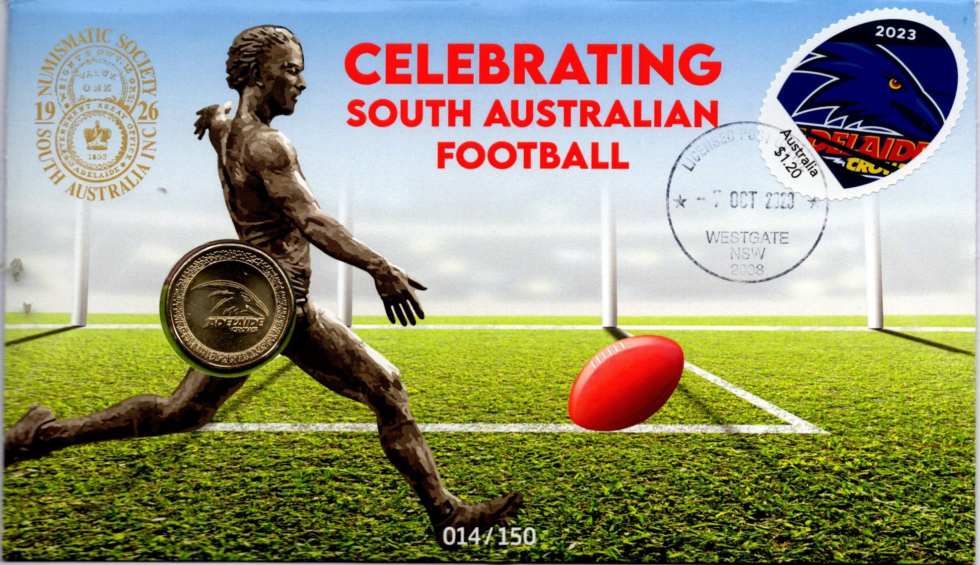 2023 Celebrating South Australian Football PNC — Adelaide Crows — Limited Edition 014/150 front