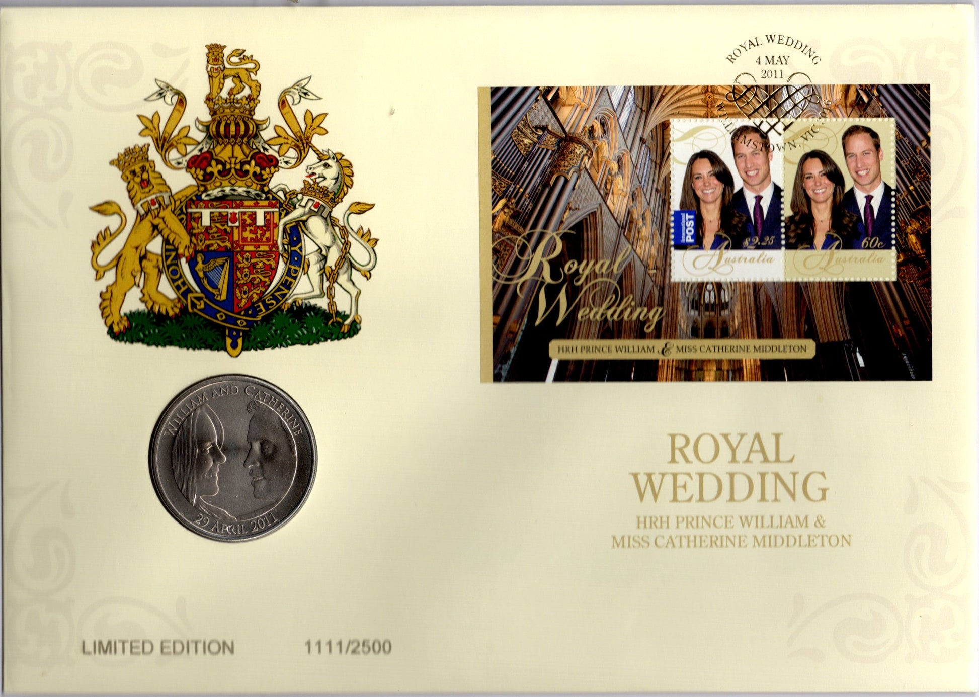 2011 Australia Post Royal Wedding Limited Edition Coin and Stamp Set PNC front