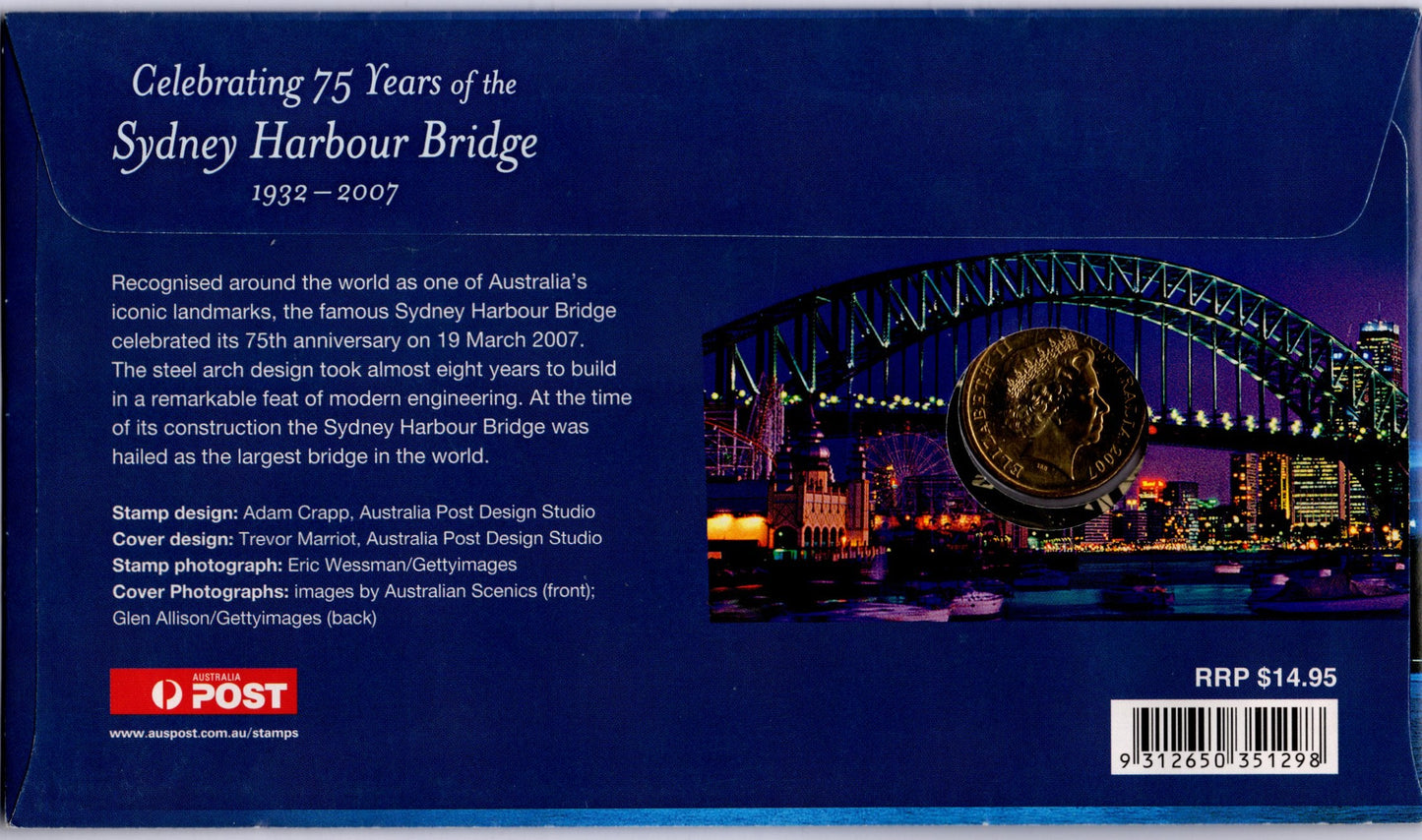 Australia Post Sydney Harbour Bridge 75th Anniversary PNC 2007 reverse