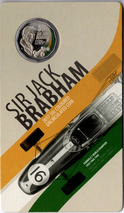 2017 Royal Australian Mint 50c Sir Jack Brabham Coloured Uncirculated Coin front