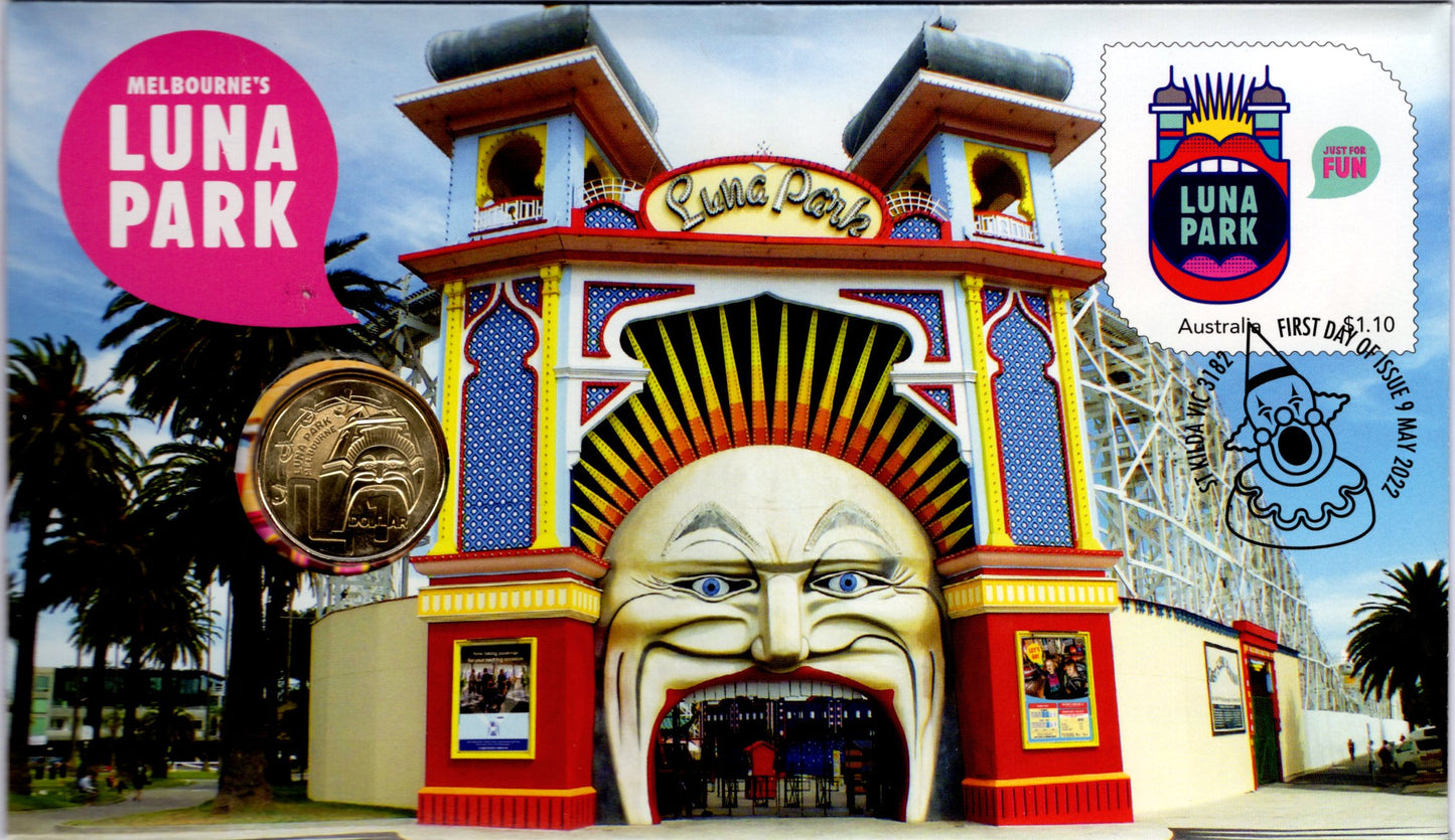 2022 Australia Post PNC $1 Melbourne's Luna Park front