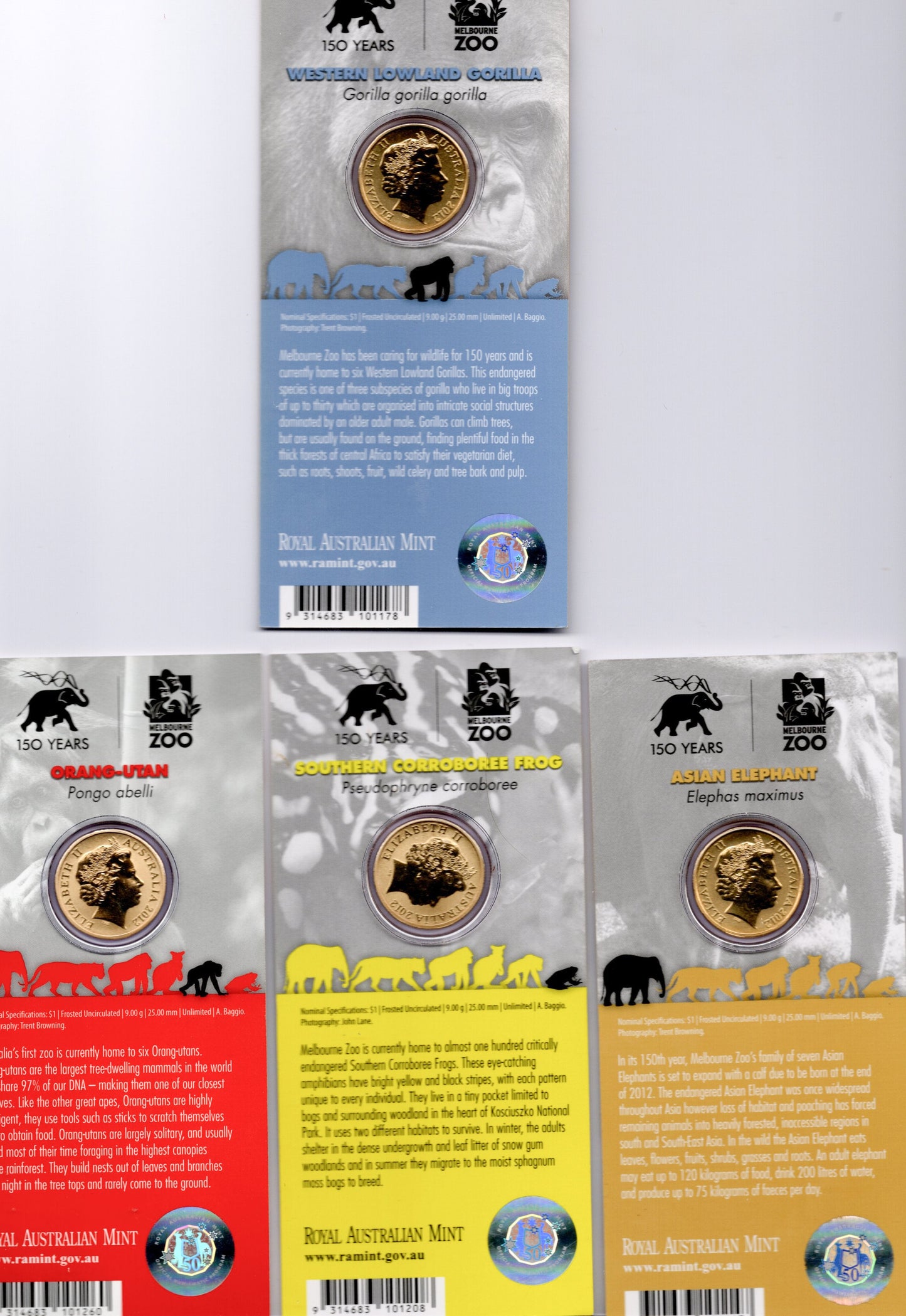2012 Zoo Animals $1 Coloured Coin Set on Card reverse