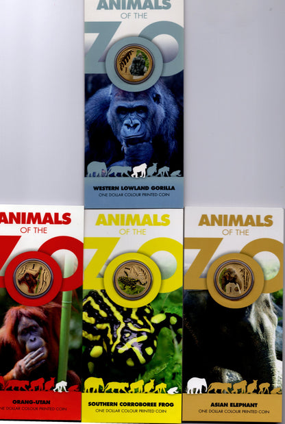 2012 Zoo Animals $1 Coloured Coin Set on Card front