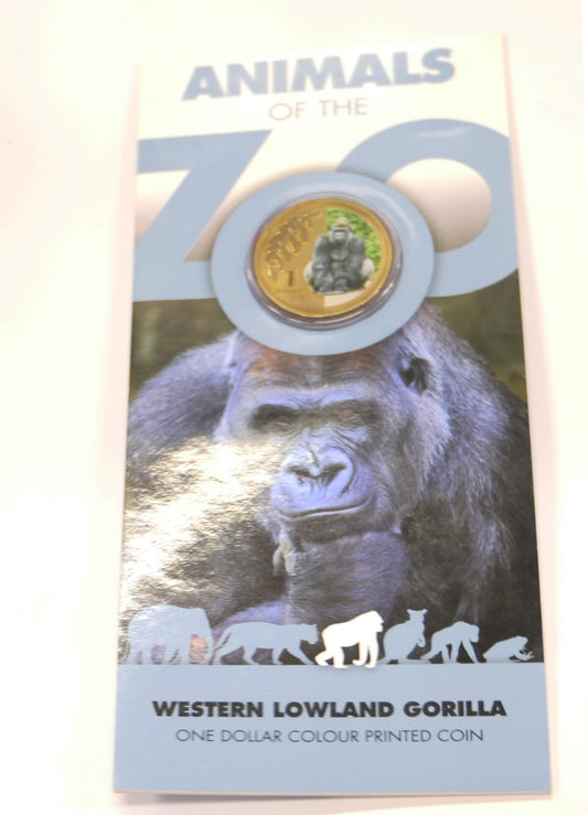 2012 Royal Australian Mint ANIMALS of the ZOO WESTERN LOW-LAND GORILLA $1 UNC RAM Coin Card front